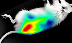 AI-generated animal imaging scan with artificial heat-map coloration used as an example for AI-generated image detection.